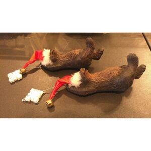 Black Bear Chilling Holding Snowflake Christmas Holiday Ornaments Resin Set Of 2